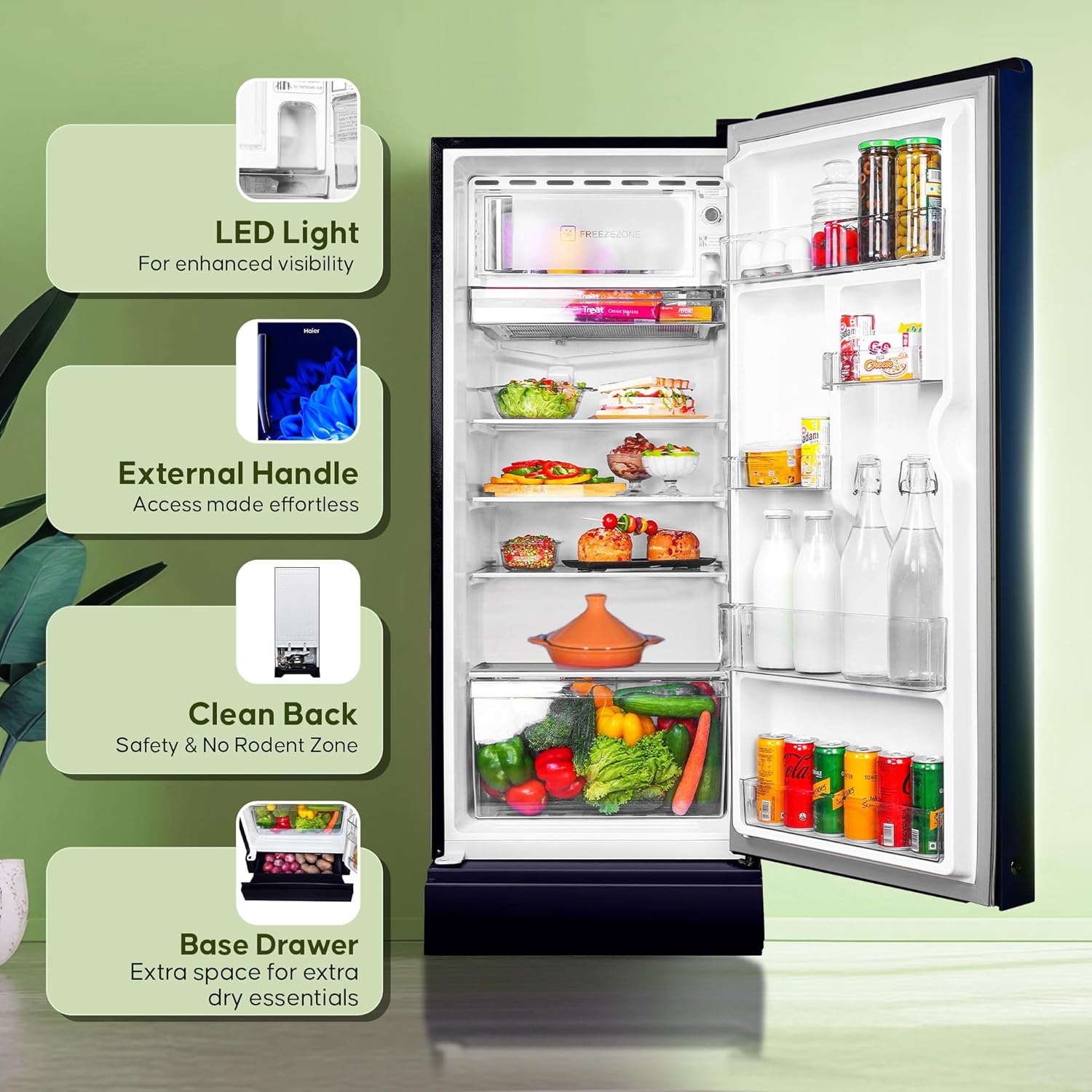 Haier 190 L, 5 Star, Direct-Cool Single Door Refrigerator (HED-205RG, Spiral Glass)
