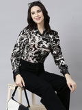 Women's Abstract Black Semi Sheer Top