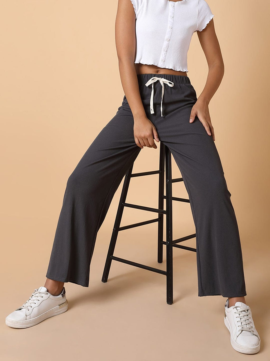 Women's Grey Comfort Slim Fit Trousers