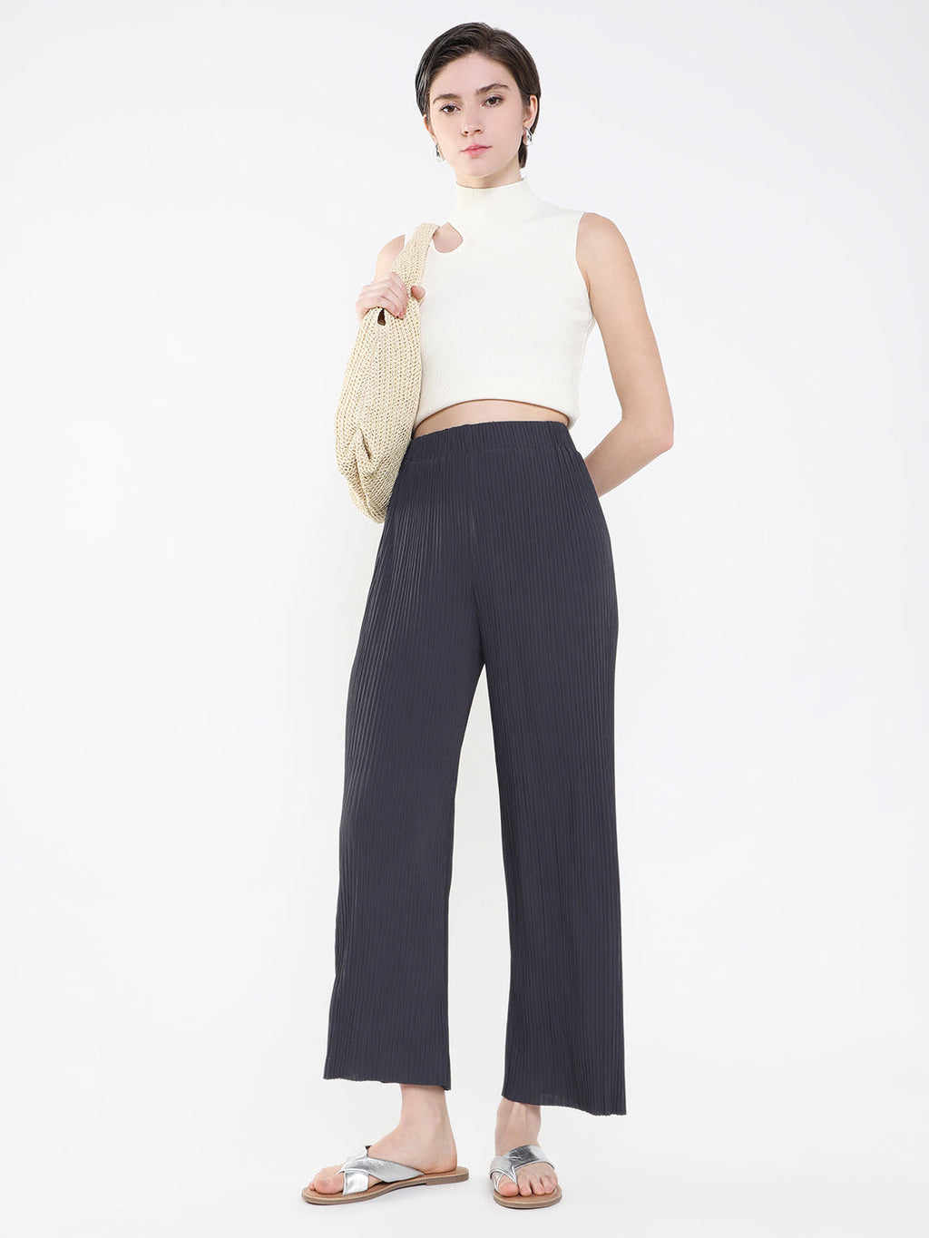 Women's Grey Comfort Slim Fit Trousers