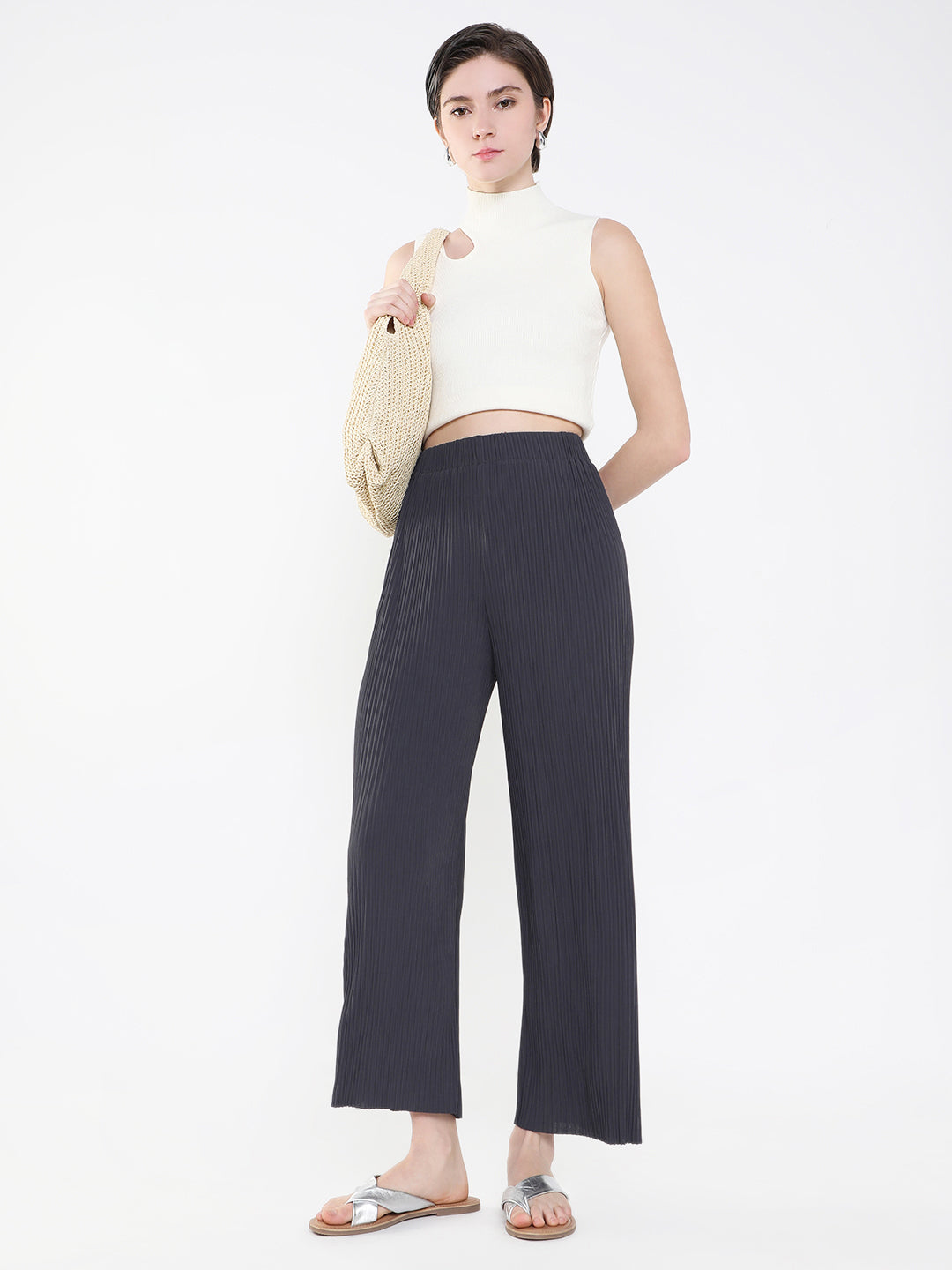 Women's Grey Comfort Slim Fit Trousers