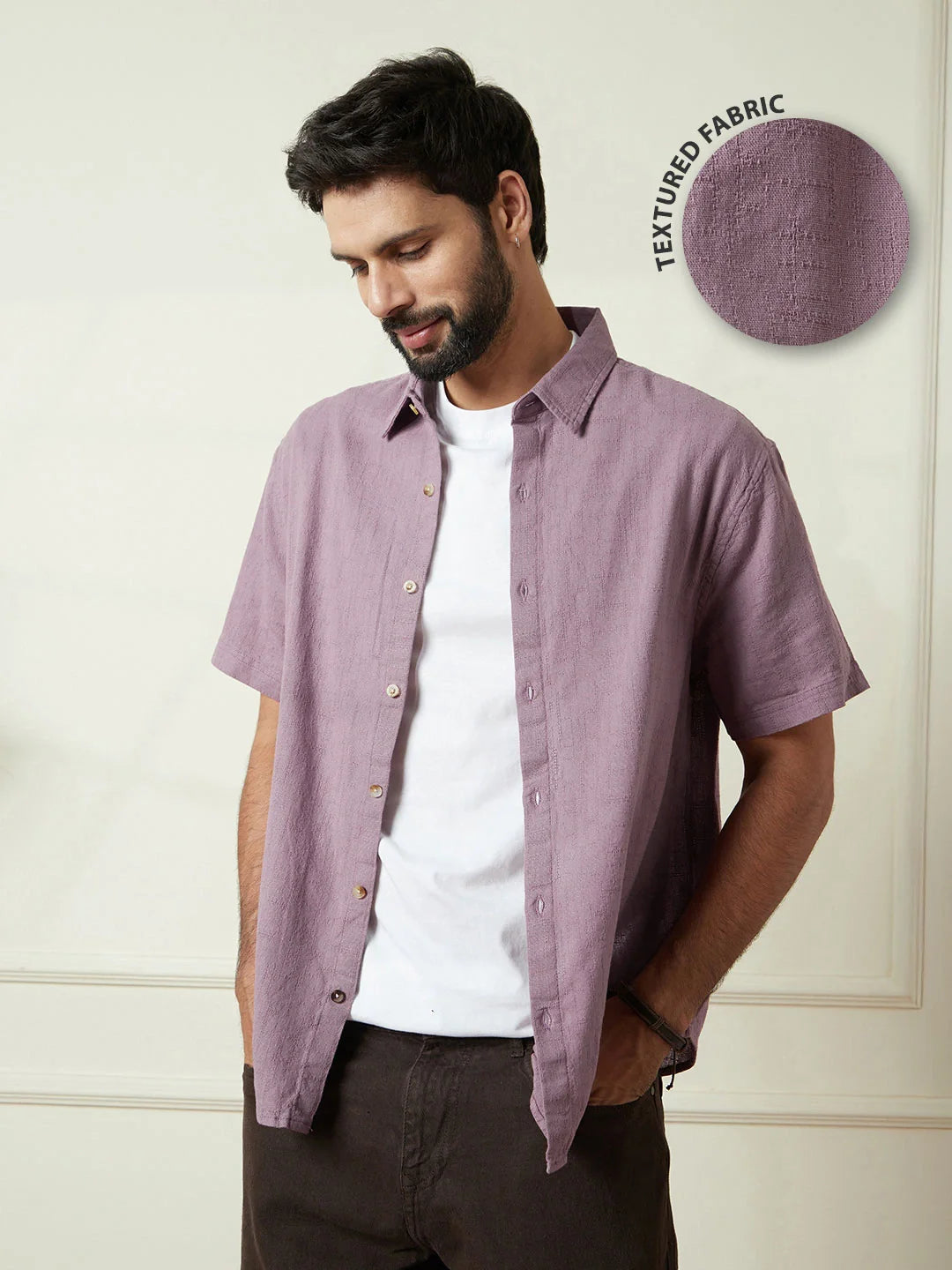 Textured Cotton Slim Fit Shirt | Pink