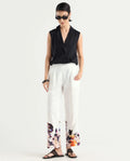 Rareism Women's Weigen White Cotton Floral Print Ankle Length Relaxed Fit Trouser