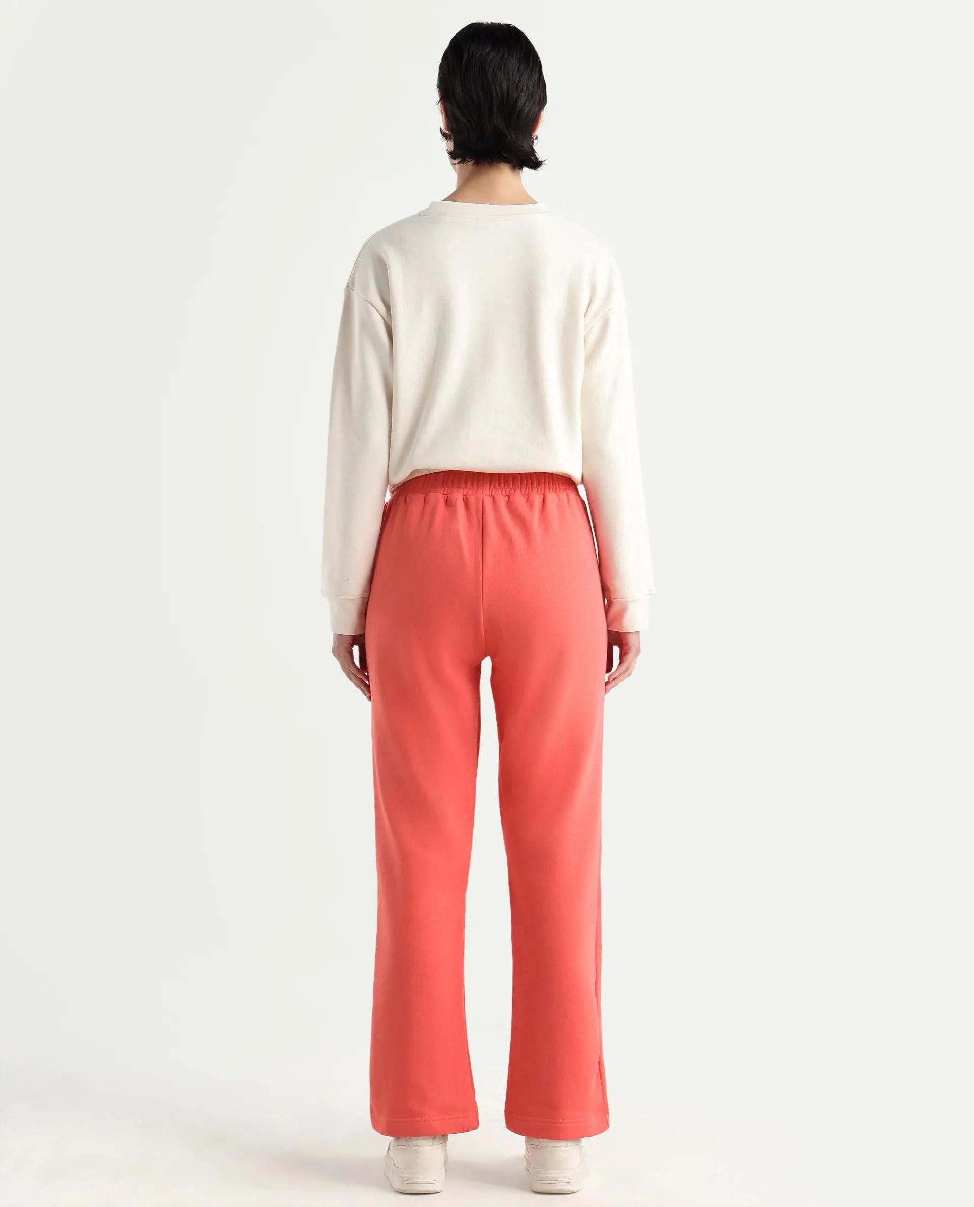 Rareism Women's Fronk Orange Polyester Blend Plain Ankle Length Tailored Track Pant