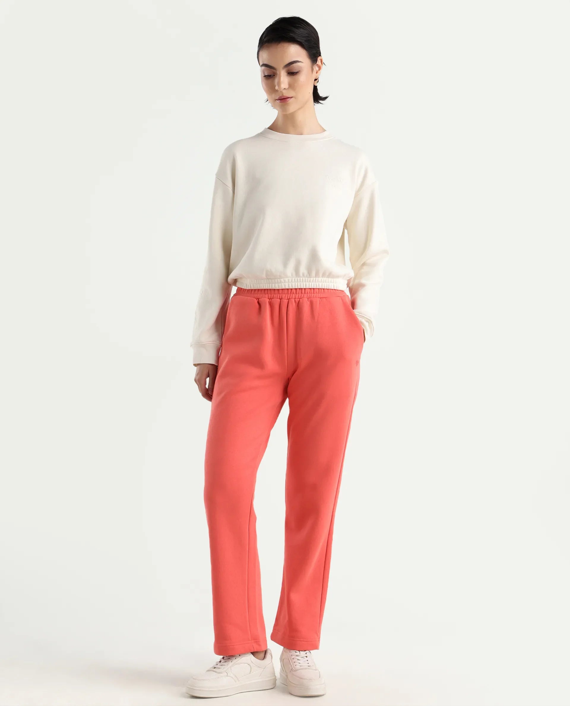 Rareism Women's Fronk Orange Polyester Blend Plain Ankle Length Tailored Track Pant