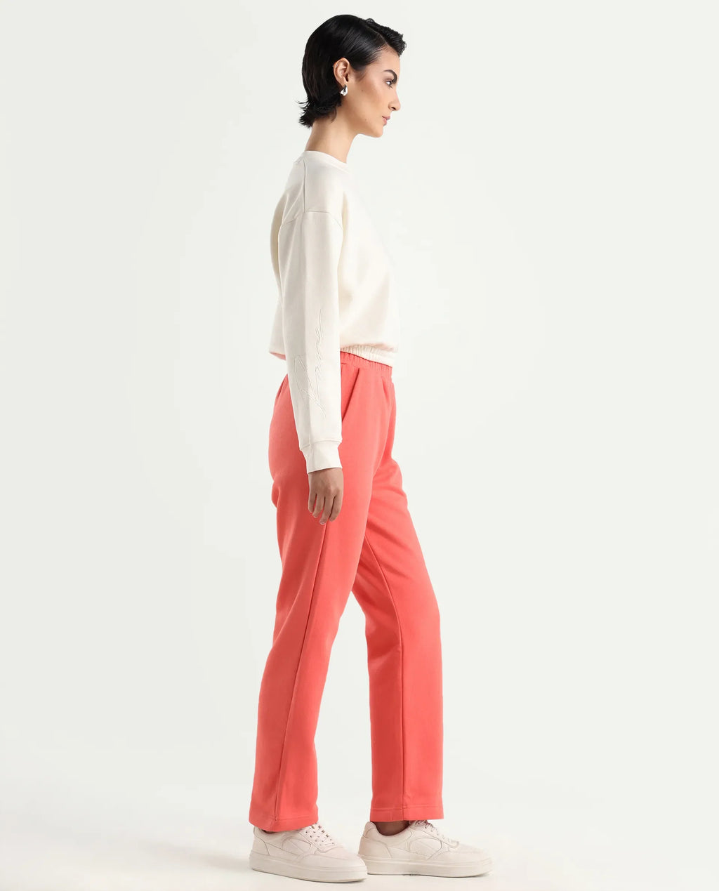 Rareism Women's Fronk Orange Polyester Blend Plain Ankle Length Tailored Track Pant