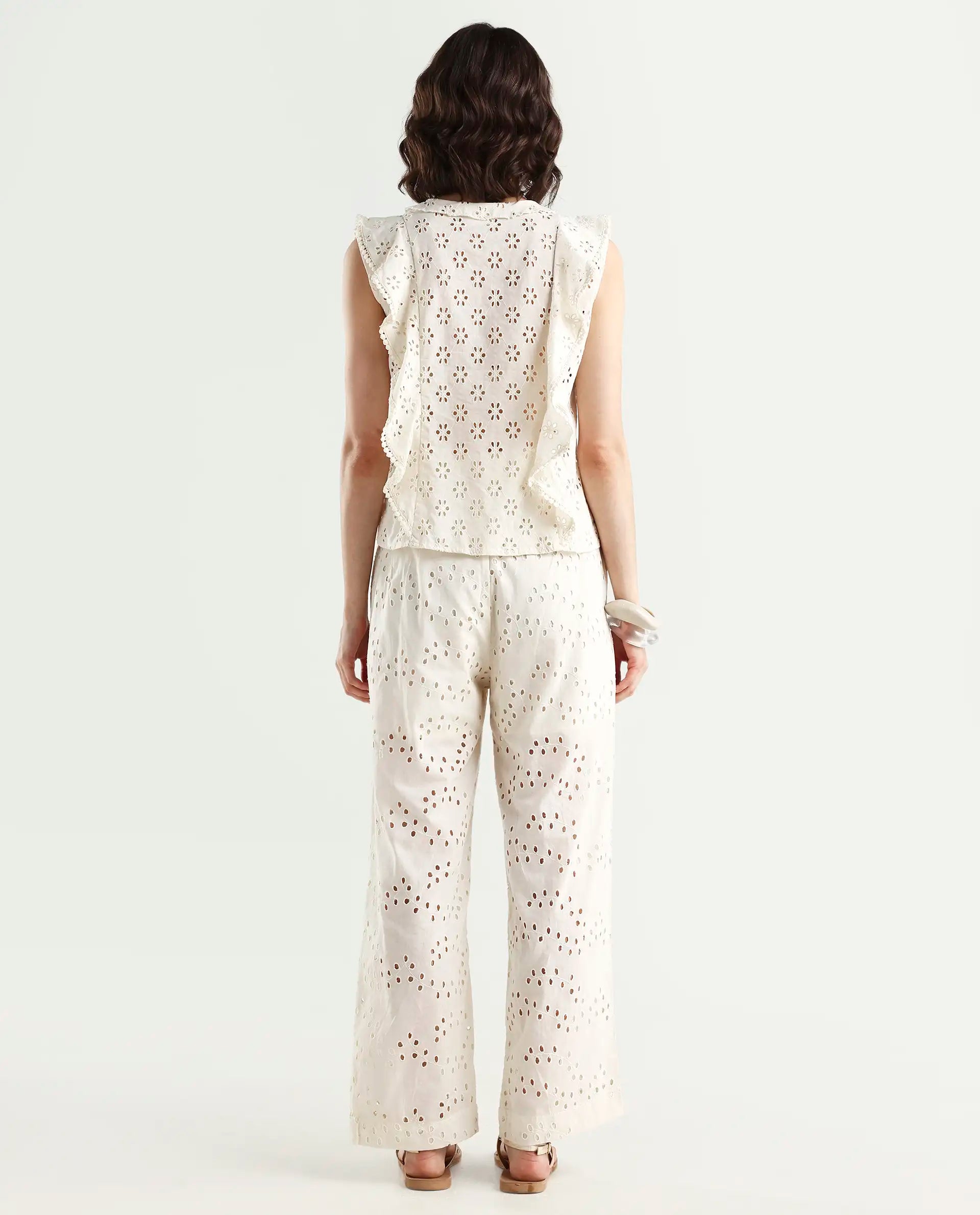Rareism Women's Montana-B Light Off White Cotton Plain Regular Fit Trouser