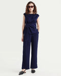 Rareism Women's Leville-B Dark Blue Polyester Blend Plain Straight Fit Trouser