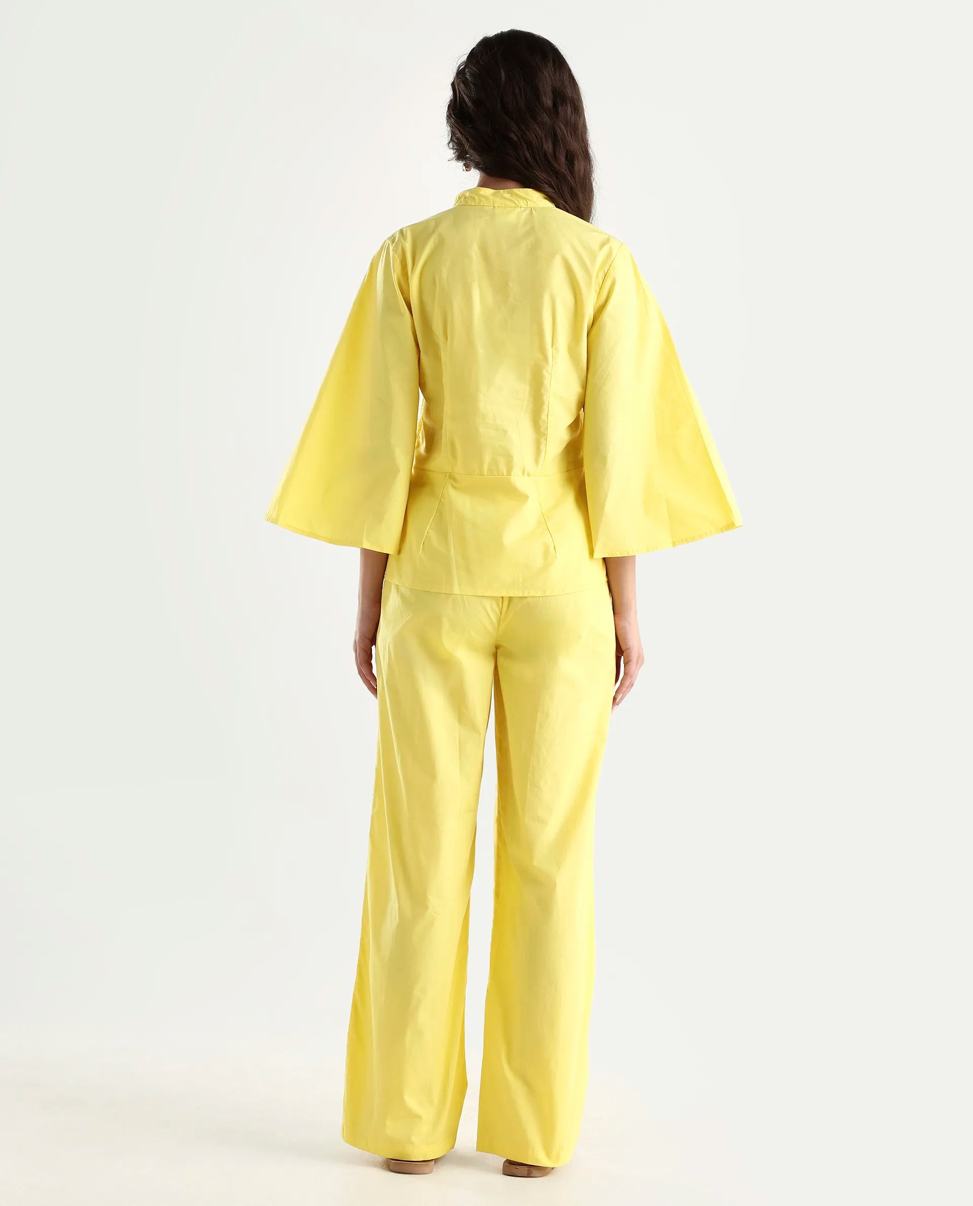 Rareism Women's Badgle-B Pastel Yellow Cotton Plain Ankle Length Straight Fit Trouser