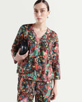 Rareism Women's Rinatao-T Dark Multi Cotton Blend V-Neck Paisley Print Regular Fit Top