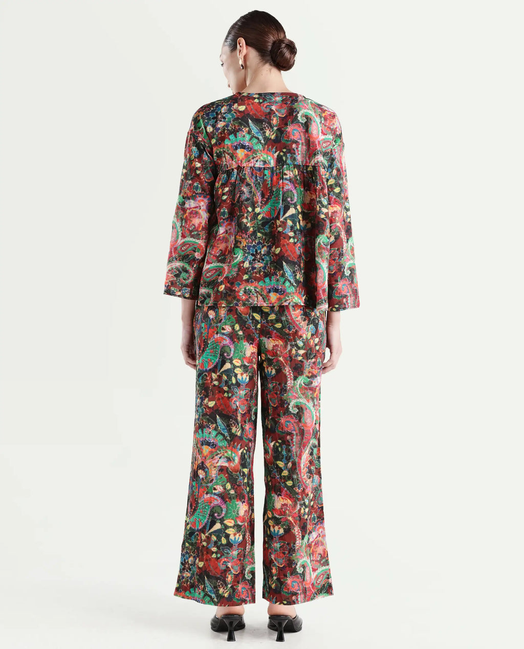 Rareism Women's Rinatao-B Dark Multi Cotton Blend Paisley Print Ankle Length Straight Fit Trouser