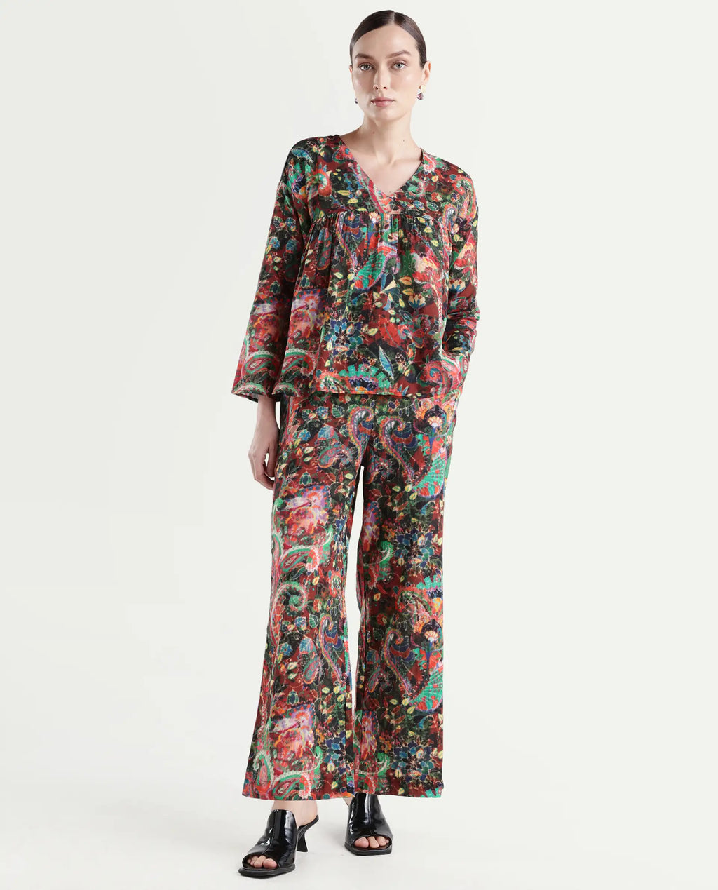 Rareism Women's Rinatao-B Dark Multi Cotton Blend Paisley Print Ankle Length Straight Fit Trouser