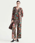 Rareism Women's Rinatao-B Dark Multi Cotton Blend Paisley Print Ankle Length Straight Fit Trouser