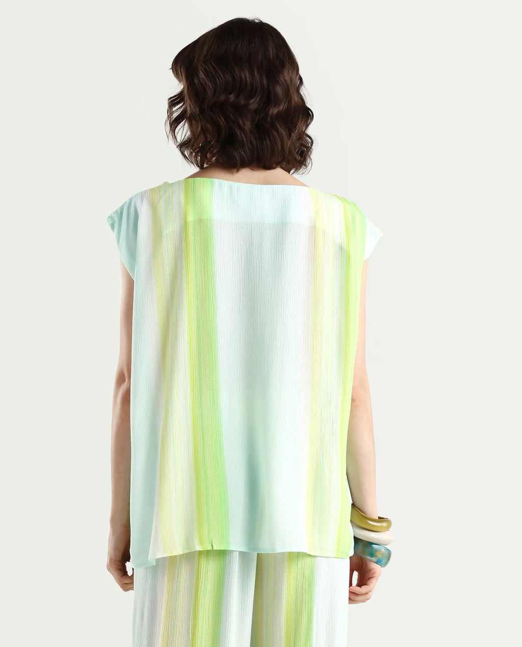 Rareism Women's Yadot-T Multi Rayon Crew Neck Striped Sleeveless Boxy Fit Top