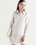 Rareism Women's Lippta Beige Polyester Spread Collar Plain Cuffed Sleeve Regular Fit Top
