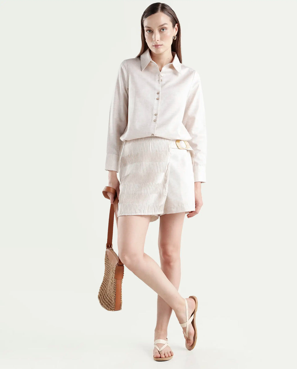 Rareism Women's Lippta-B-Beige Polyester Plain Mini Regular Fit Skirt