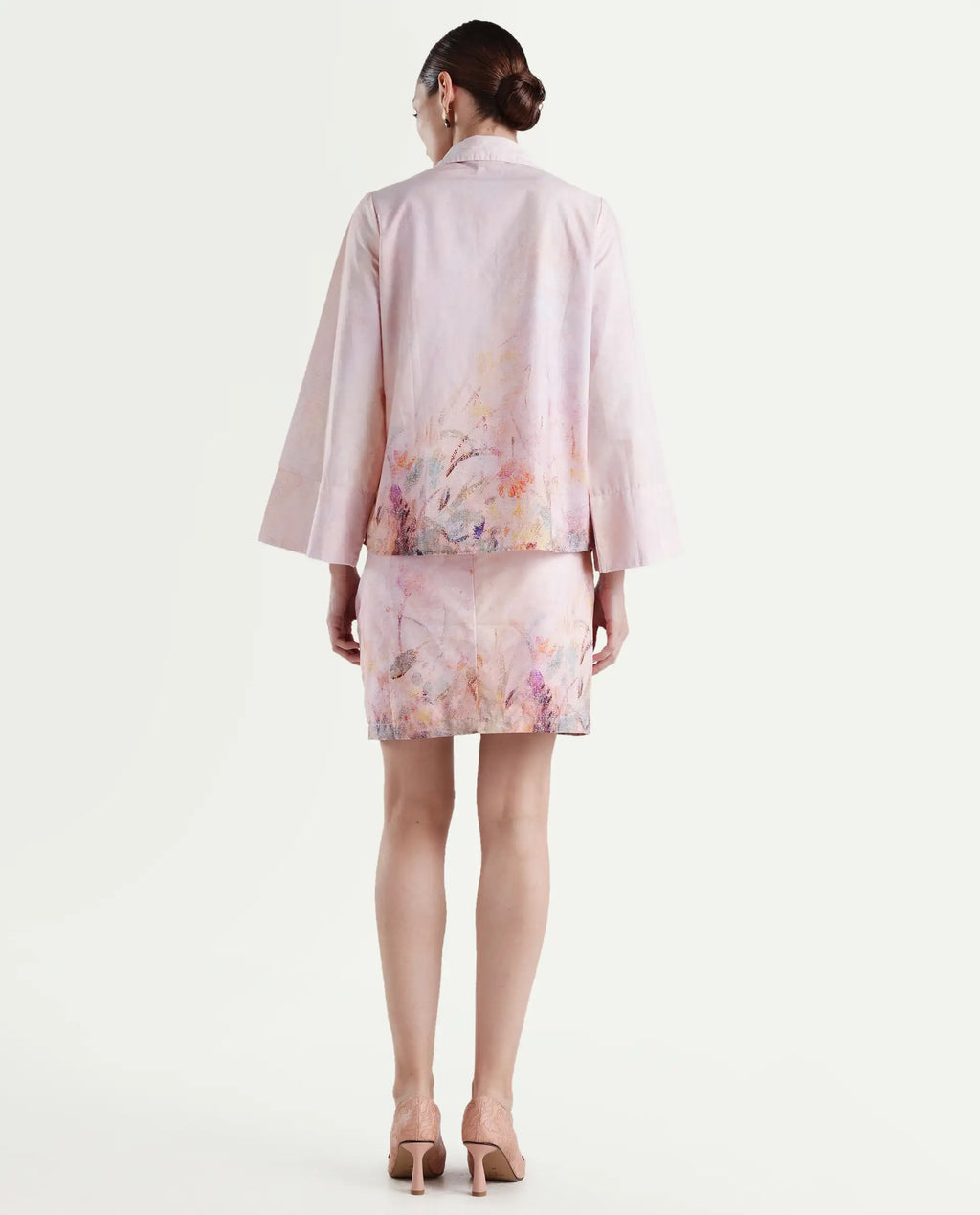 Rareism Women's Loko-B-Pink Cotton Abstract Print Mini Regular Fit Skirt
