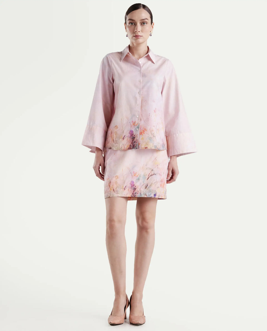 Rareism Women's Loko-B-Pink Cotton Abstract Print Mini Regular Fit Skirt