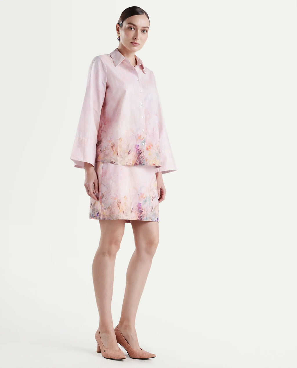 Rareism Women's Loko-B-Pink Cotton Abstract Print Mini Regular Fit Skirt