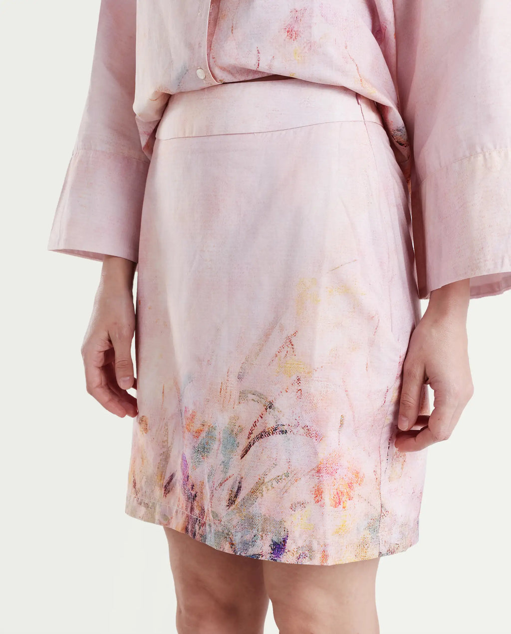 Rareism Women's Loko-B-Pink Cotton Abstract Print Mini Regular Fit Skirt