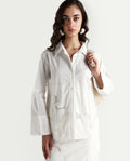 Rareism Women's Quitti Light White Cotton Spread Collar Plain Bell Sleeve Regular Fit Top