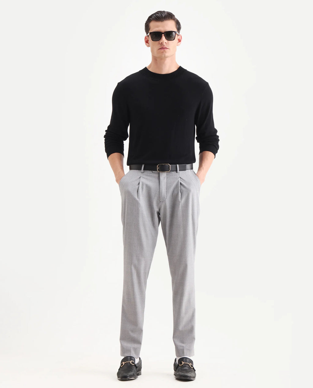 Rare Rabbit Men's Morst Grey Cotton Blend Checked Print Relaxed Fit Trouser