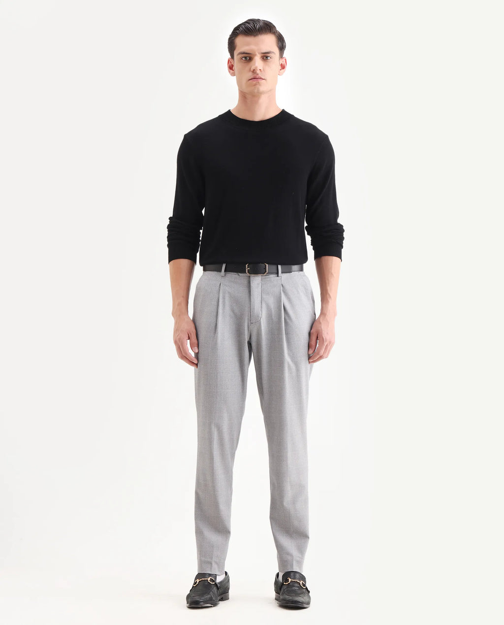 Rare Rabbit Men's Morst Grey Cotton Blend Checked Print Relaxed Fit Trouser