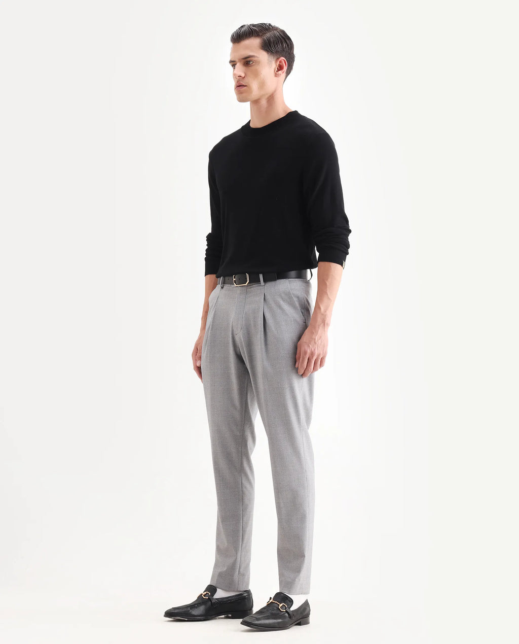 Rare Rabbit Men's Morst Grey Cotton Blend Checked Print Relaxed Fit Trouser