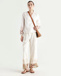 Rareism Women's Roniv B Beige Cotton Paisley Print Ankle Length Wide Trouser