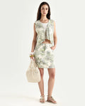 Rareism Women's Ronoz B Light Green Cotton Abstract Print Mini Regular Fit Skirt
