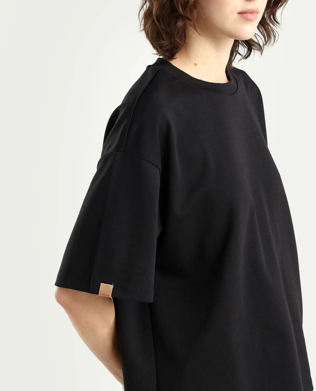 Rareism Women's Pach Black Polyester Blend Crew Neck Plain Relaxed Fit T-Shirt