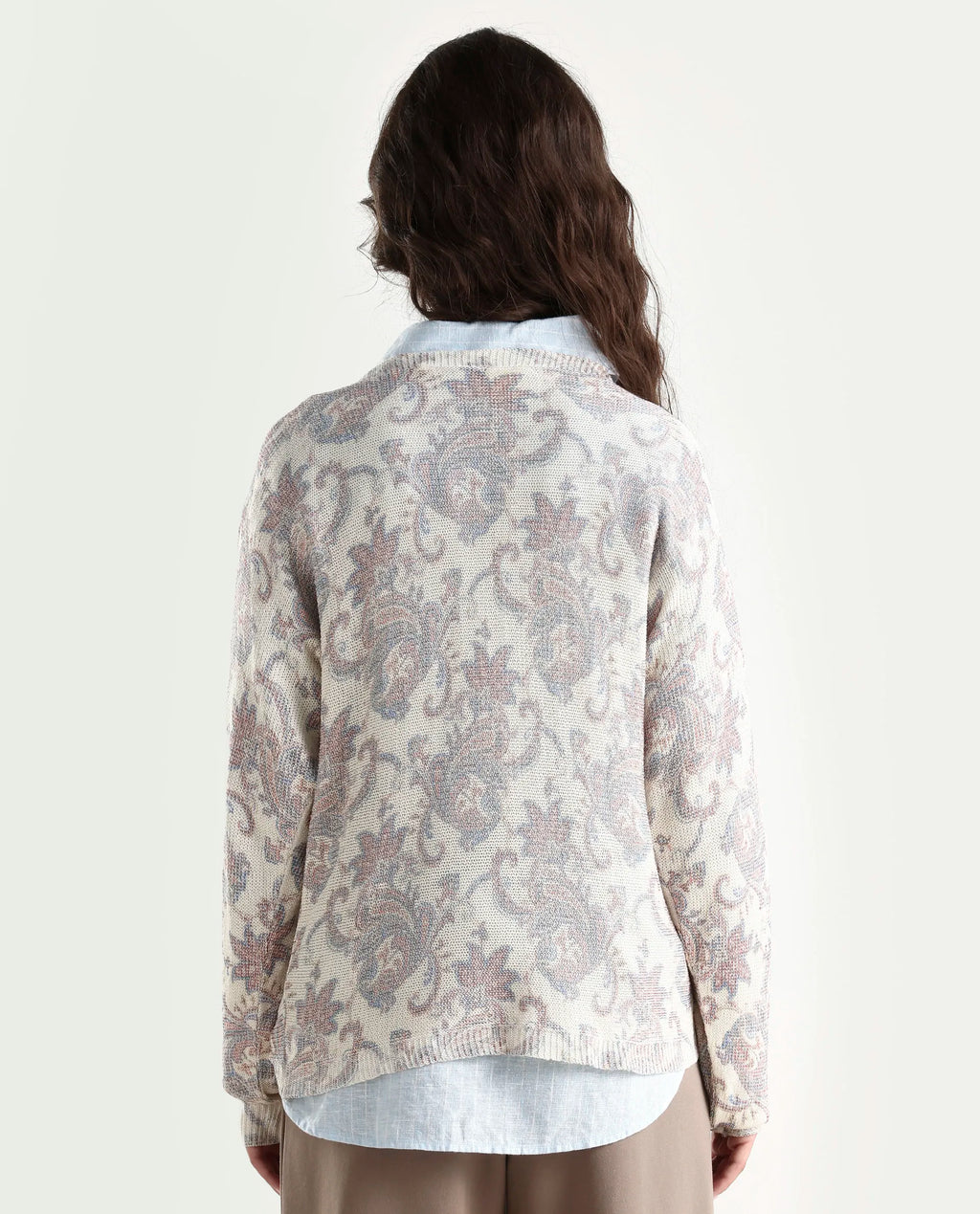 Rareism Women's Nupint Light Multi Viscose Blend Boat Neck Paisley Print Kimono Sleeve Relaxed Fit Top