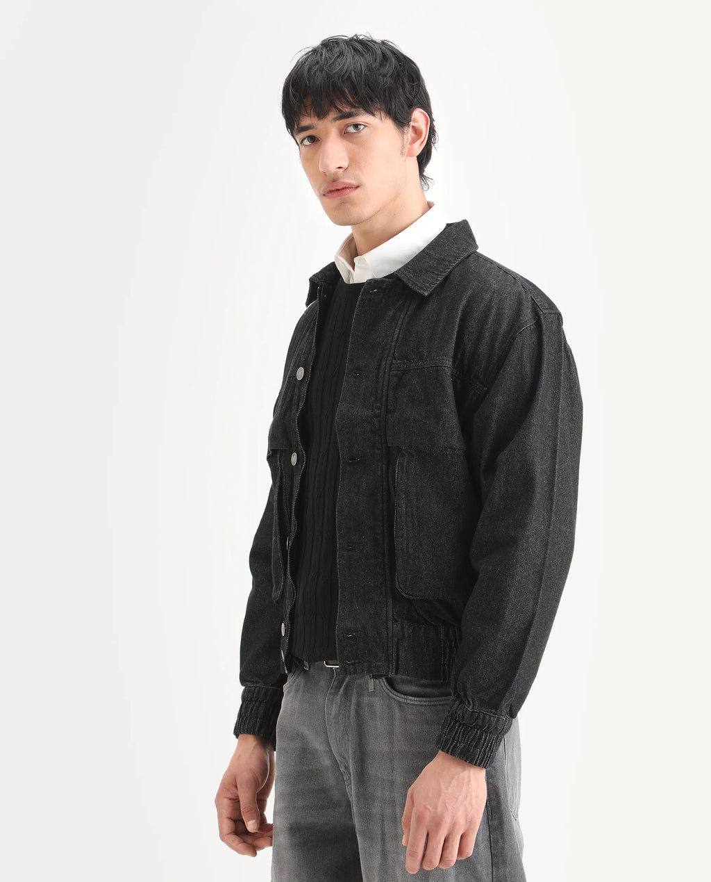 Rare Rabbit Men's Circe Black Cotton Plain Oversized Fit Full Sleeve Spread Collar Jacket