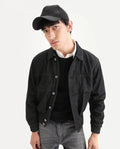 Rare Rabbit Men's Circe Black Cotton Plain Oversized Fit Full Sleeve Spread Collar Jacket