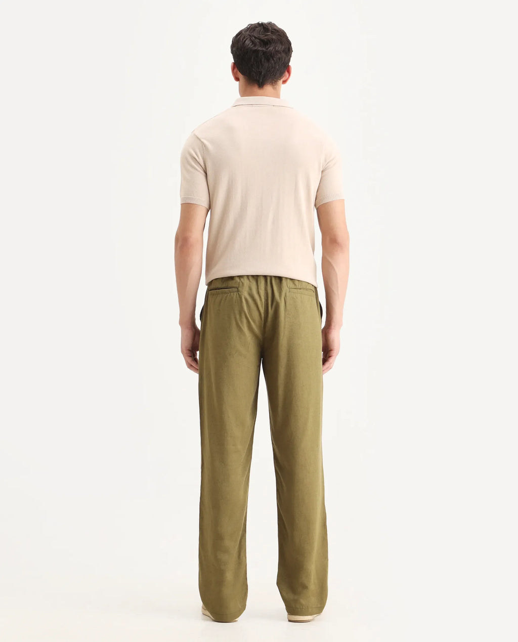 Rare Rabbit Men's Coft-B Olive Linen Blend Plain Loose Fit Trouser