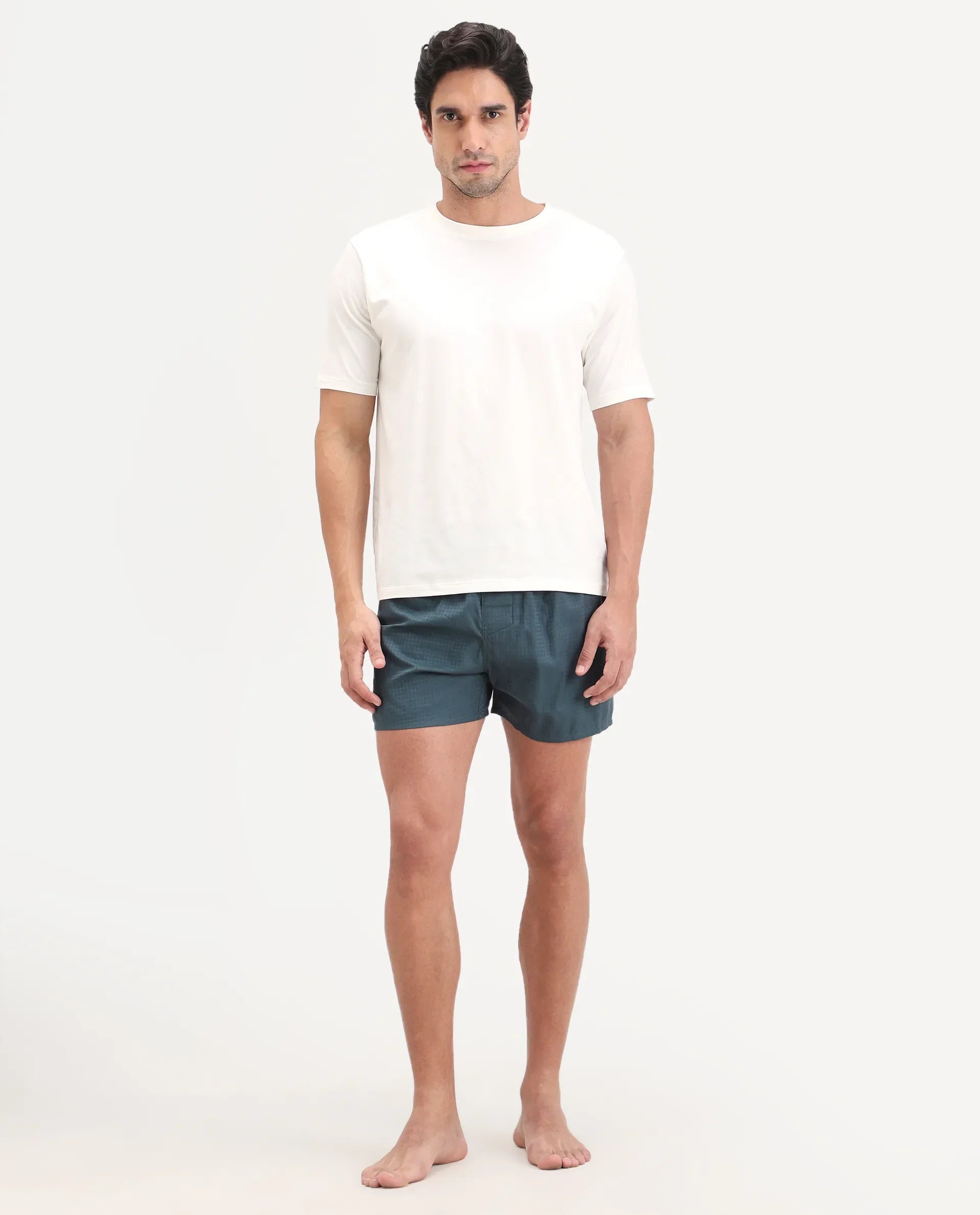 Rare Rabbit Men's Kiva Dark Teal Lyocell Regular Fit Checks Boxer