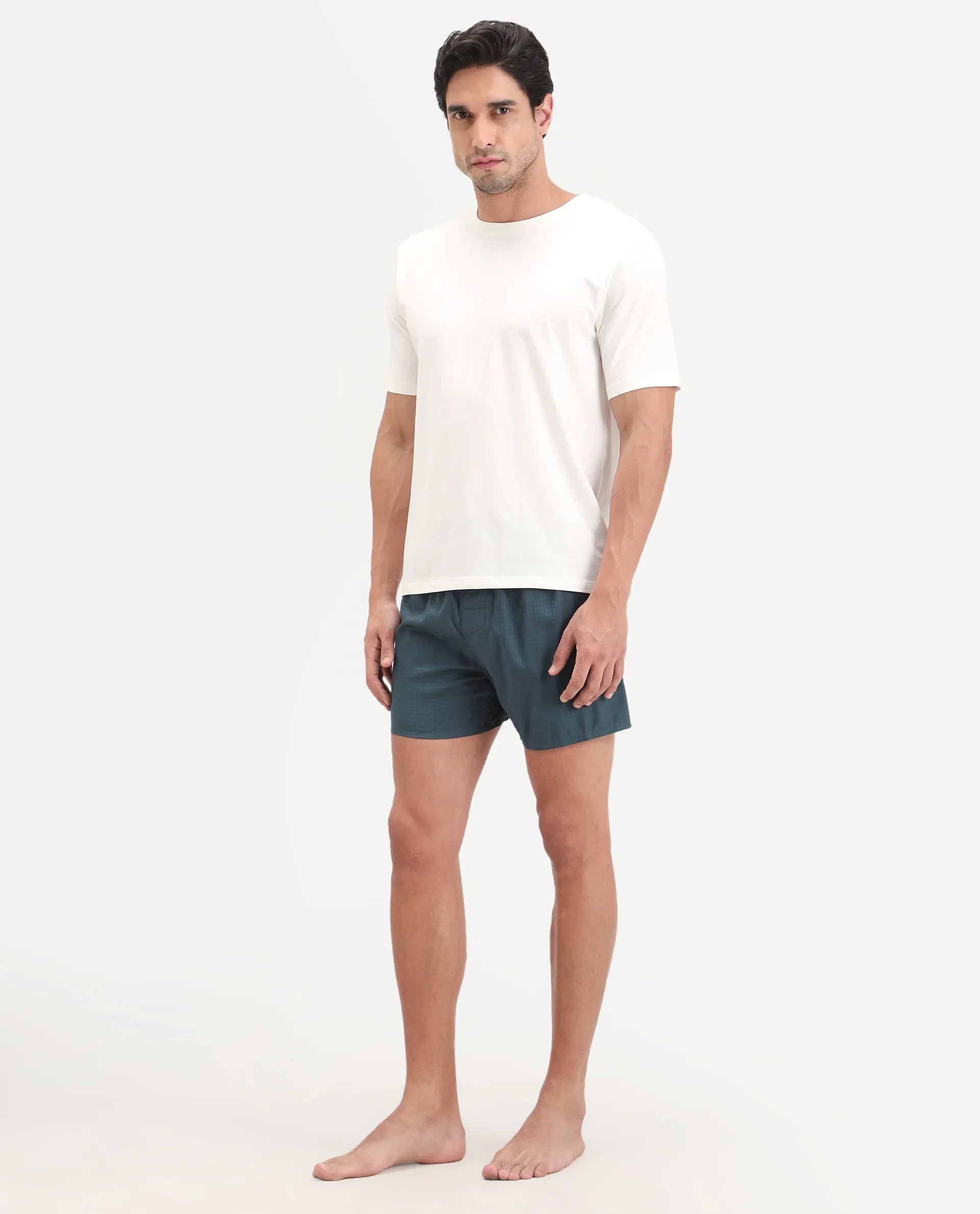 Rare Rabbit Men's Kiva Dark Teal Lyocell Regular Fit Checks Boxer