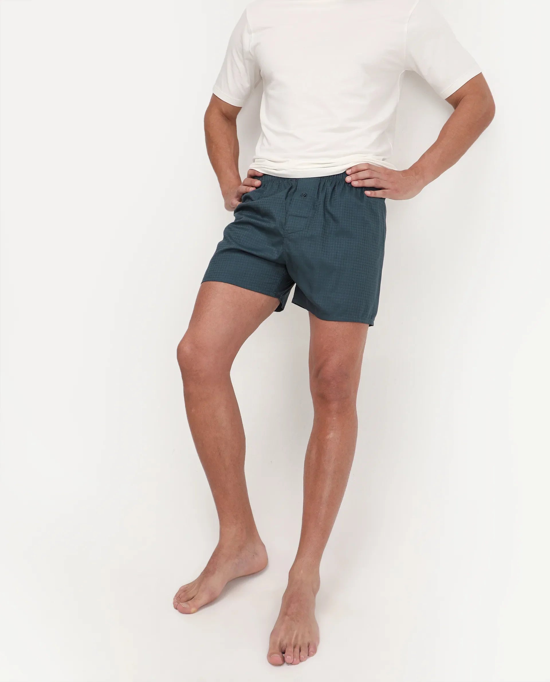 Rare Rabbit Men's Kiva Dark Teal Lyocell Regular Fit Checks Boxer