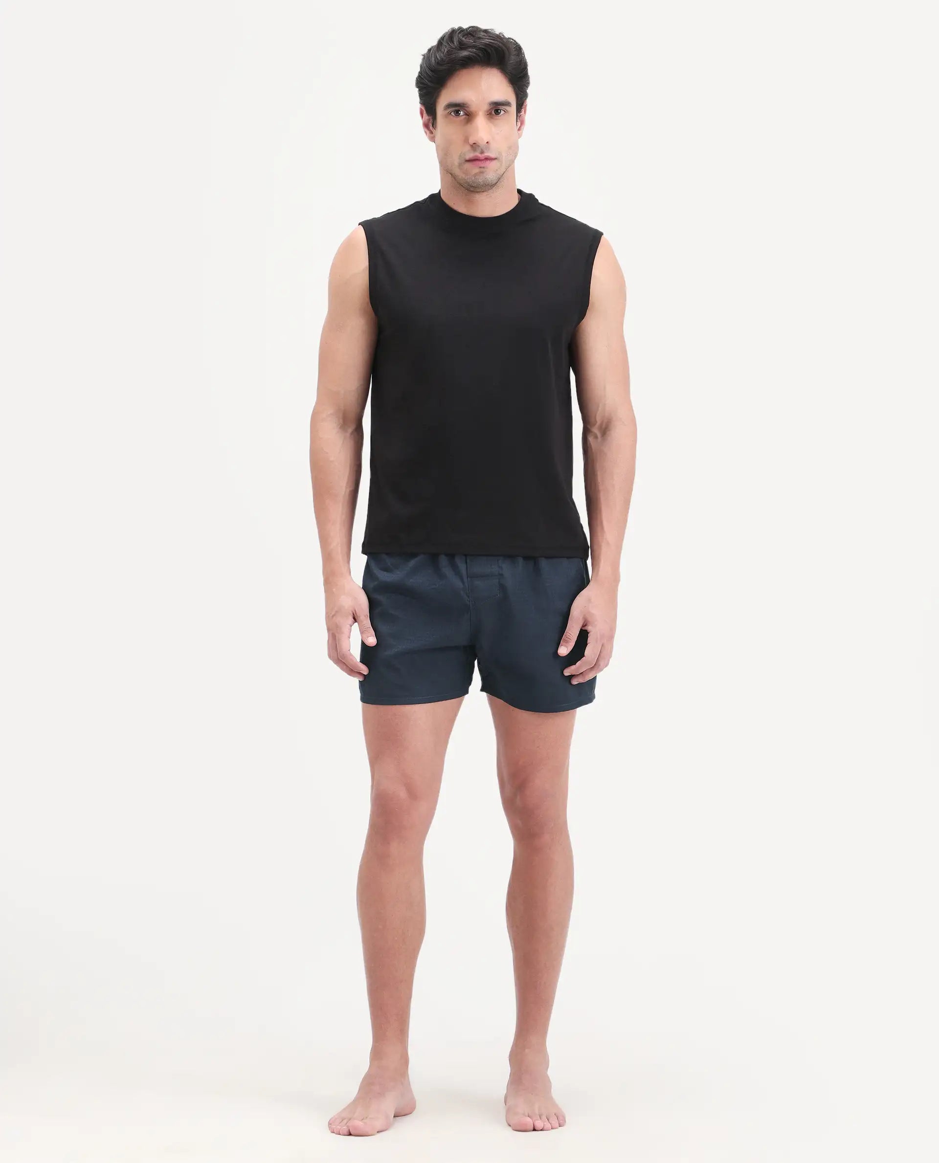 Rare Rabbit Men's Kiva Dark Navy Lyocell Regular Fit Checks Boxer