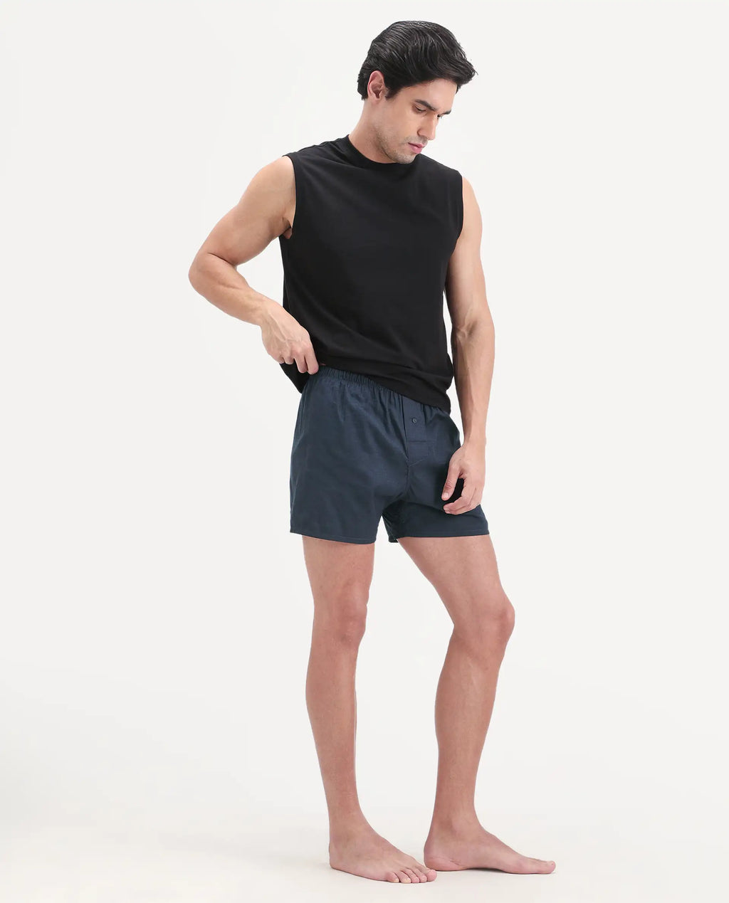 Rare Rabbit Men's Kiva Dark Navy Lyocell Regular Fit Checks Boxer