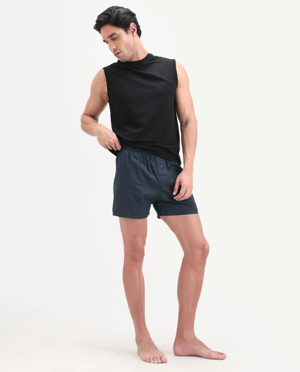 Rare Rabbit Men's Kiva Dark Navy Lyocell Regular Fit Checks Boxer