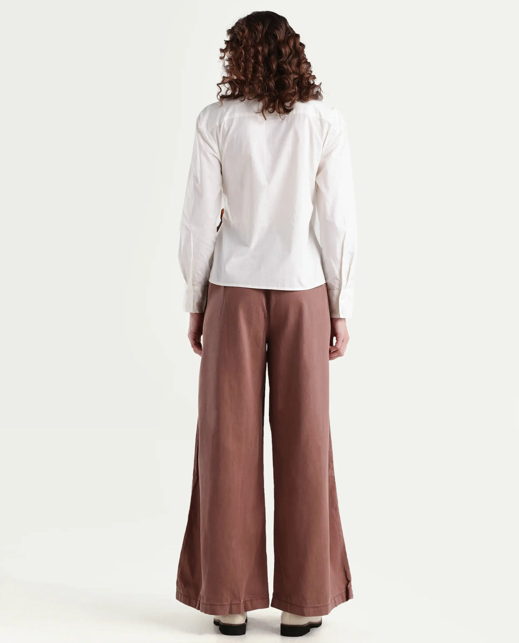 Rareism Women's Bhaleyn B Light Brown Cotton Blend Plain Ankle Length Flared Trouser