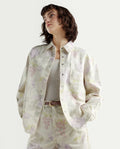 Rareism Women's Prebin-T Multi Cotton Spread Collar Floral Print Cuffed Sleeve Boxy Fit Shirt