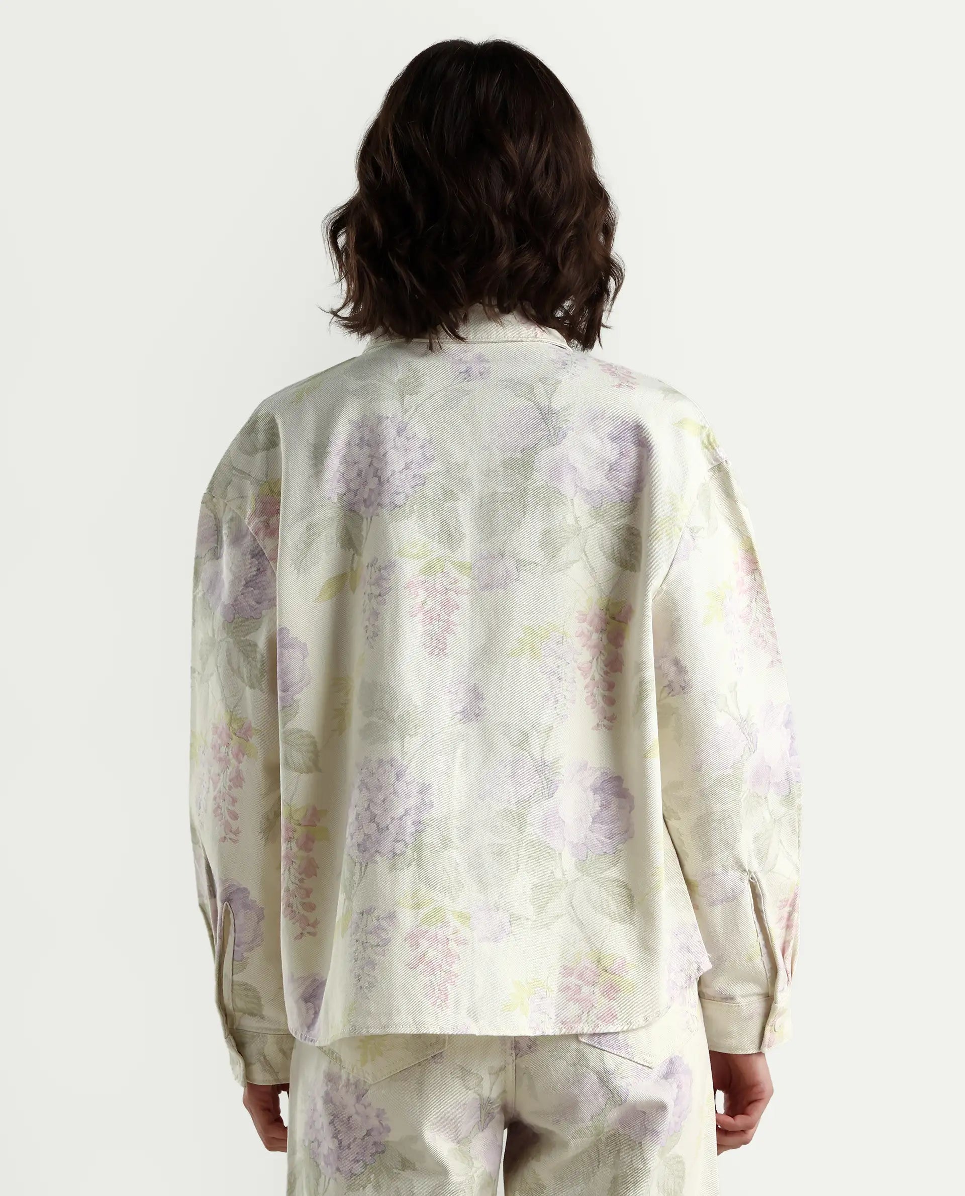 Rareism Women's Prebin-T Multi Cotton Spread Collar Floral Print Cuffed Sleeve Boxy Fit Shirt