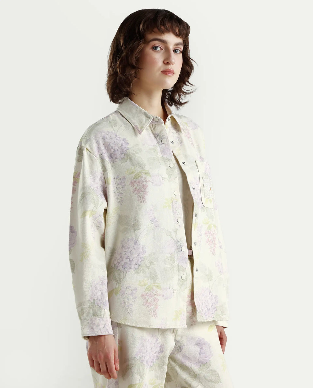 Rareism Women's Prebin-T Multi Cotton Spread Collar Floral Print Cuffed Sleeve Boxy Fit Shirt