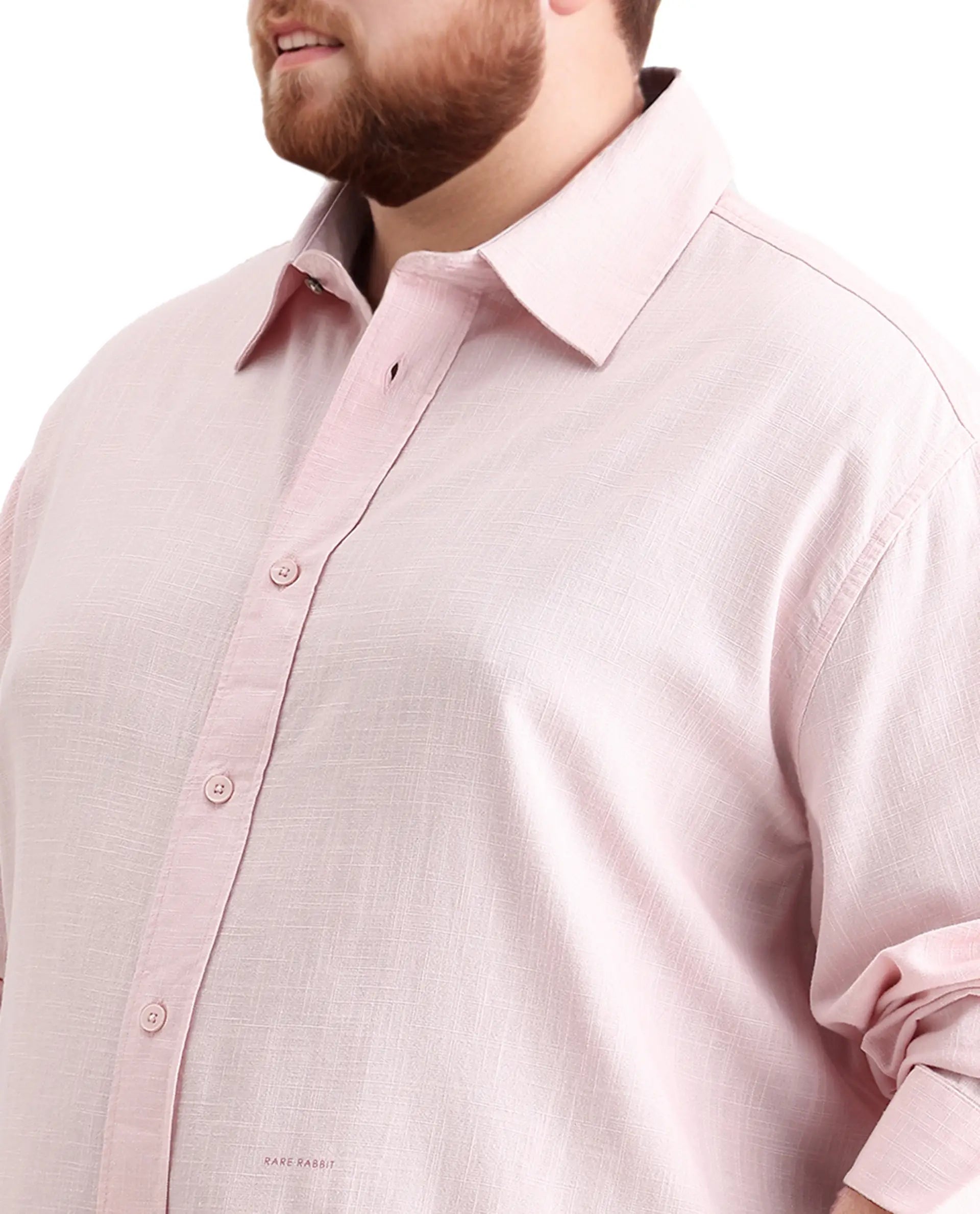 Rare Rabbit Men's Royo Big Light Pink Cotton Blend Fabric Full Sleeve Spread Collar Button Closure Regular Fit Plain Shirt