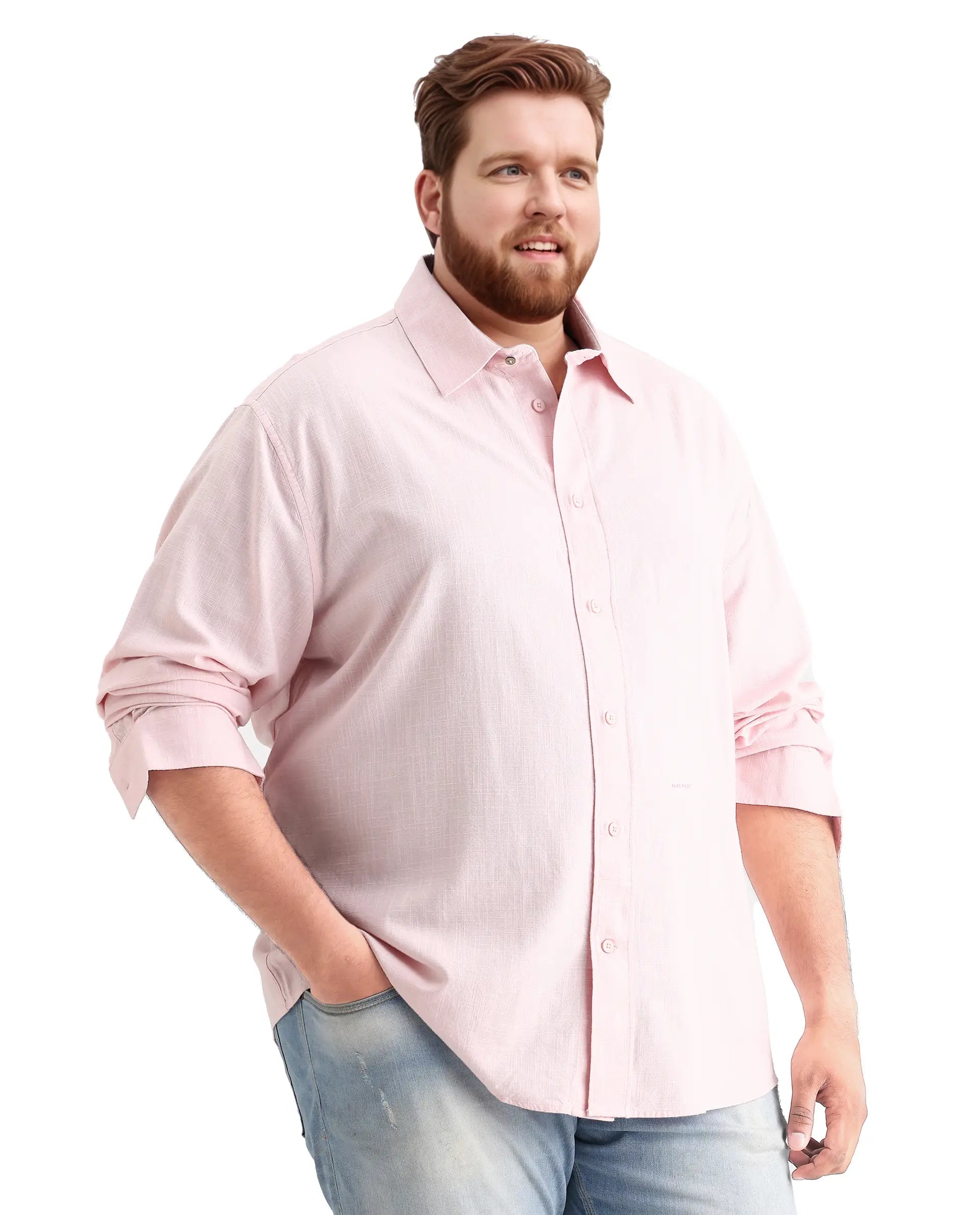 Rare Rabbit Men's Royo Big Light Pink Cotton Blend Fabric Full Sleeve Spread Collar Button Closure Regular Fit Plain Shirt