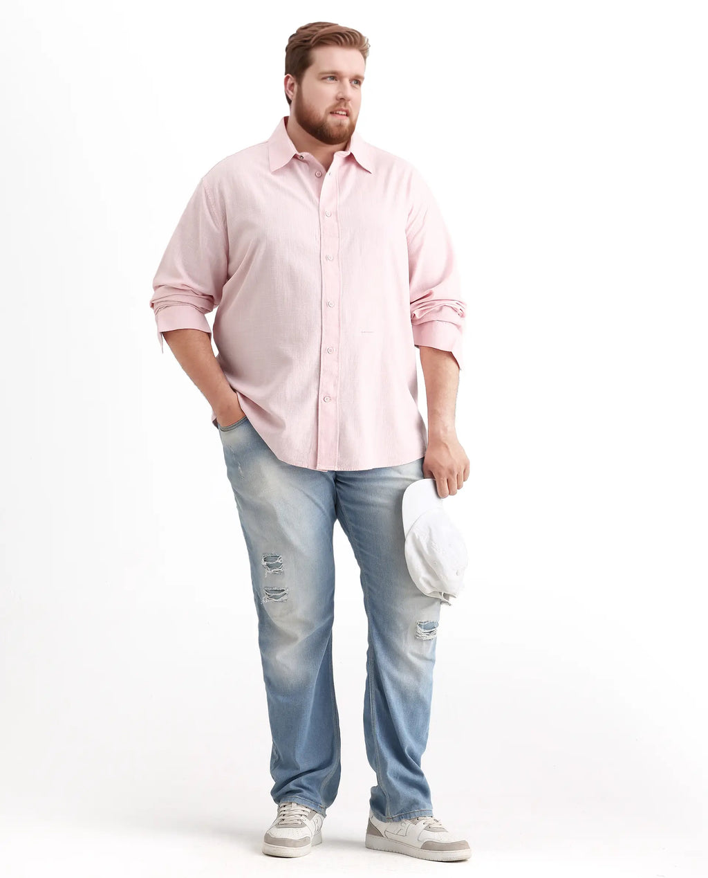 Rare Rabbit Men's Royo Big Light Pink Cotton Blend Fabric Full Sleeve Spread Collar Button Closure Regular Fit Plain Shirt