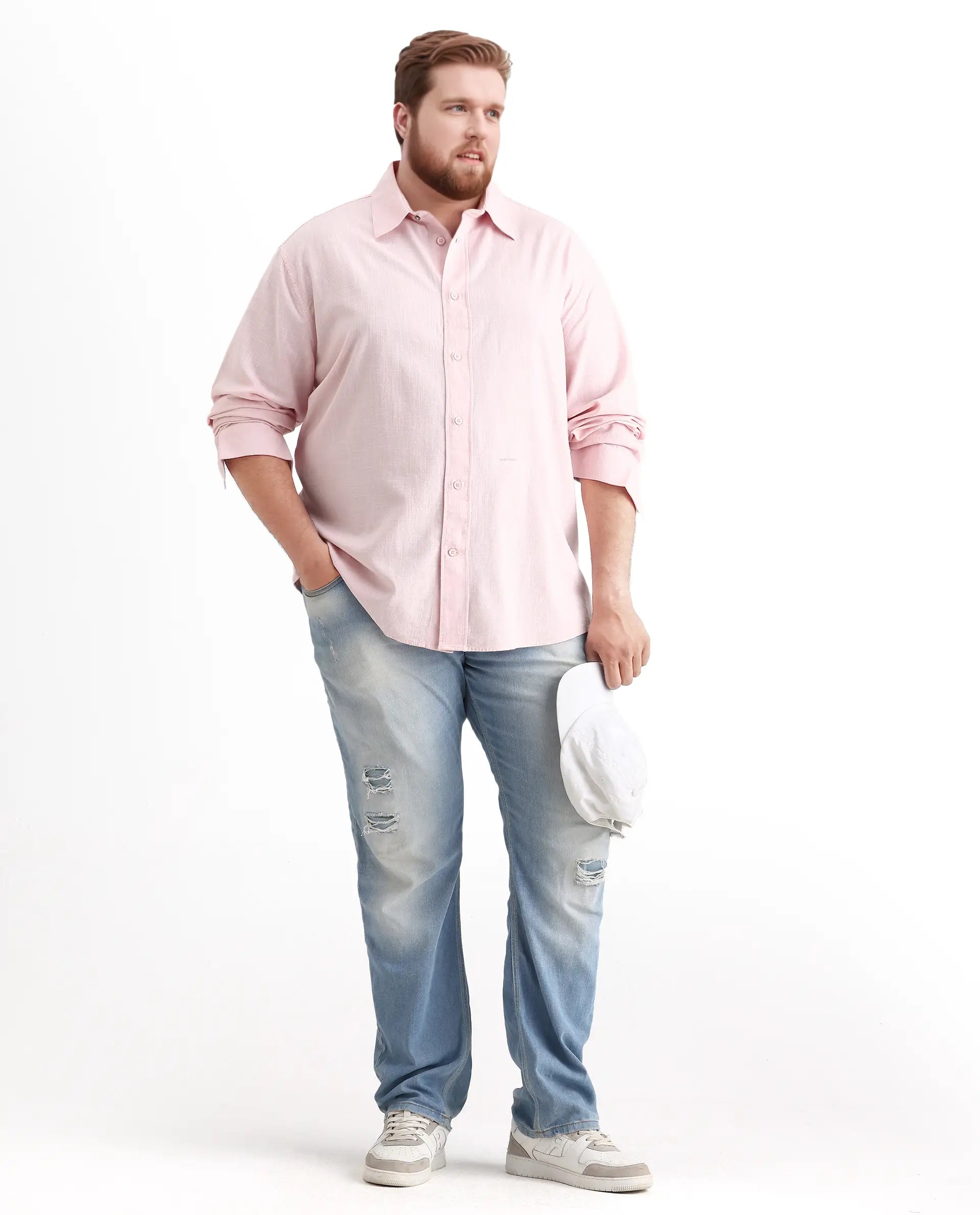 Rare Rabbit Men's Royo Big Light Pink Cotton Blend Fabric Full Sleeve Spread Collar Button Closure Regular Fit Plain Shirt