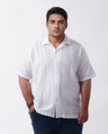 Rare Rabbit Men's Dara-L White Cotton Checked Print Plus Size Half Sleeve Cuban Collar Shirt